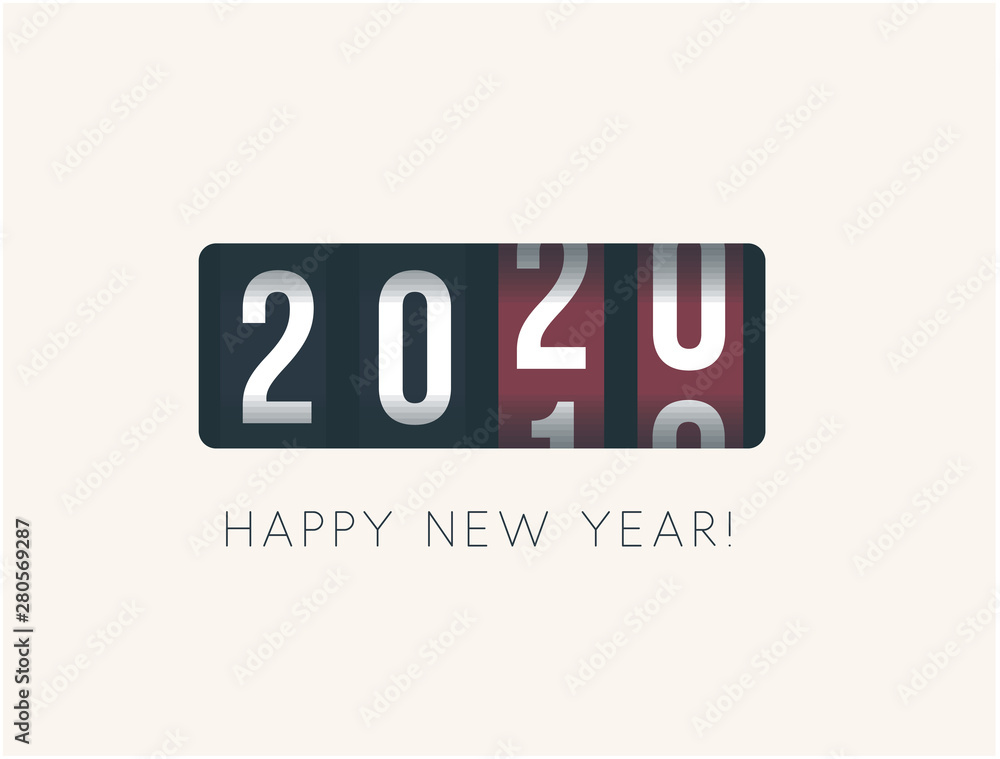 Poster 2020 new year. analog counter display, retro style design. vector illustration.