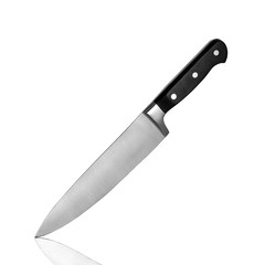 Stainless steel chef's knife with plastic handle isolated on white