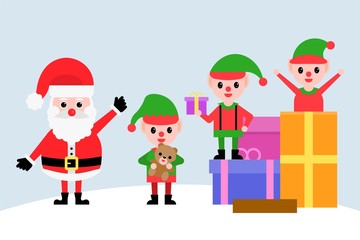 Christmas Santa gifts celebration editable outline doodle illustration in flat design.
