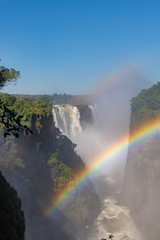 picture of the Victoria Falls and a rainbow while beautiful sunlight
