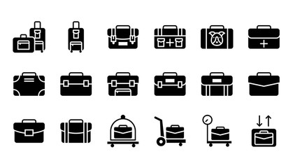 Baggage icon set, solid style vector illustration