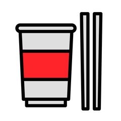 Instant cup noodle with chopsticks vector, filled style editable outline icon