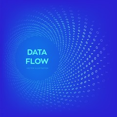 Data Flow. Digital Code. Binary data flow. Big data. Virtual tunnel warp. Coding, programming or hacking concept. Computer science illustration with 1 and 0 symbols repetitions. Vector Illustration.