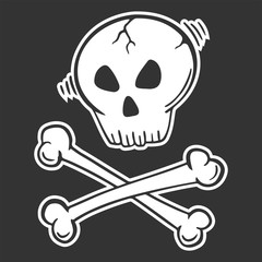 Skull with crossed bones. Vector concept in doodle and sketch style.