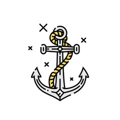 Vintage ship anchor line icon. Old sailor anchor with rope symbol. Vector illustration.