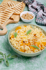 Traditional pasta with pumpkin slices