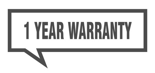 1 year warranty sign. 1 year warranty square speech bubble. 1 year warranty