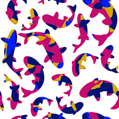 Fototapeta premium Pattern with red fish. Colourful vector illustration for wallpapers, cards, prints, kids, textile, wrapping paper