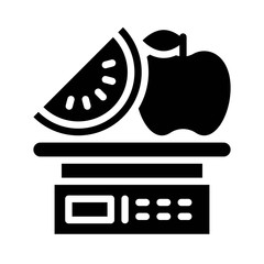Fruits on digital scale vector, grocery store related solid style icon