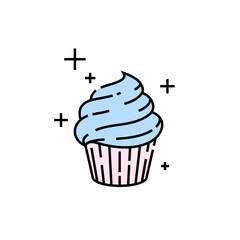 Sweet cupcake line icon. Fresh dessert cake symbol. Vector illustration.
