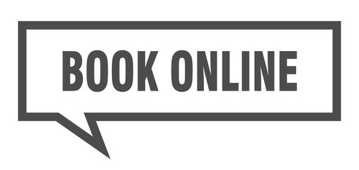 book online sign. book online square speech bubble. book online