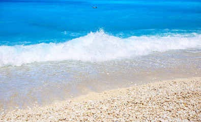 Waves on the Myrtos beach, Kefalonia island, Greece