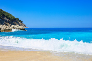 Waves on the Myrtos beach, Kefalonia island, Greece
