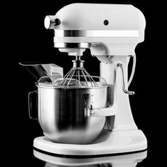 White kitchen mixer isolated on a black background