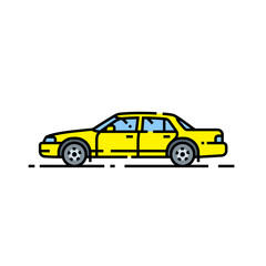 Fototapeta na wymiar Yellow vehicle line icon. Motor car sign. Taxi cab symbol. Vector illustration.