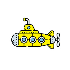 Cartoon yellow submarine line icon. Vector illustration.