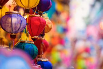 Colorful tradition lantern at china town lantern market in saigon, Vietnam. Beautiful Chinese  lanterns and  Many kind of tradition lanterns are hanging on street market in mid autumn festival.  © Longct84