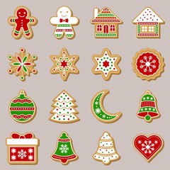 gingerbread icon for use as material in christmas color theme, flat design editable outline and detail