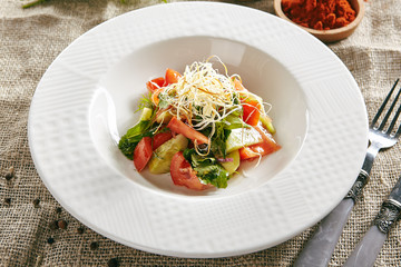 Vegetarian Salad with Strips of Smoked Cheese