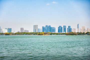 Fototapeta premium the buildings with lake