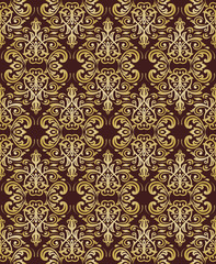 Classic seamless vector brown and golden pattern. Damask orient ornament. Classic vintage background. Orient ornament for fabric, wallpaper and packaging