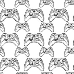Gamepad. Vector concept in doodle and sketch style. Hand drawn illustration for printing on T-shirts, postcards. Seamless pattern for textile, paper wrap.