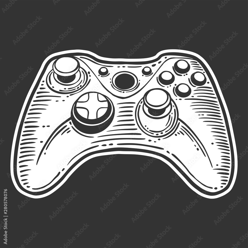 Wall mural gamepad. vector concept in doodle and sketch style. hand drawn illustration for printing on t-shirts