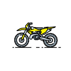 Fototapeta na wymiar Dirtbike line icon. Offroad motorcycle symbol. Motorcross bike sign. Yellow enduro motorbike graphic. Vector illustration.