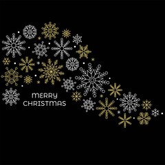 snowflakes arrange as flowing shape illustration and merry Christmas typography, flat design for use as wallpaper or background.editable outline of snowflakes