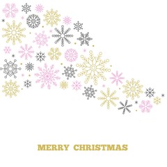 snowflakes arrange as flowing shape illustration and merry Christmas typography, flat design for use as wallpaper or background.editable outline of snowflakes