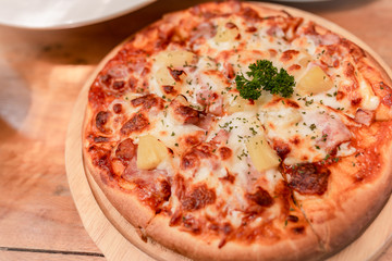 Pizza. Concept promotional flyer and poster for Restaurants or pizzerias, template with delicious taste pepperoni pizza, mozzarella cheese and copy space for your text