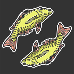 Fish. Vector concept in doodle and sketch style. Hand drawn illustration for printing on T-shirts, postcards.