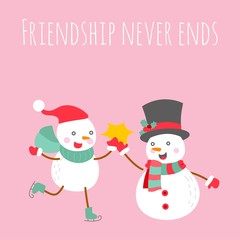 friendship never ends high five snowman illustration flat design in Christmas winter season for holidays celebration