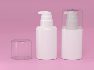 White cosmestic bottle with pump. Soap bottle mockup. Toothpaste bottle pump mockup. Cosmetic pump bottle. Fancy plastic pump container. Plastic pump bottle on pink bacground.