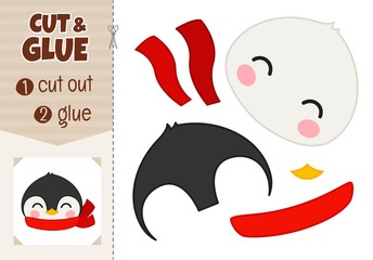 Education paper game for preshool children. Vector illustration of cartoon cute penguin.