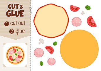 Education paper game for preshool children. Vector illustration of cartoon pizza.