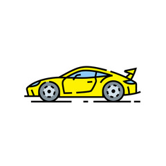 Yellow sports car line icon. Supercar symbol. High performance auto motor vehicle sign. Vector illustration.