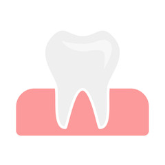 Flat icon white single tooth in healthy gums. Vector illustration.