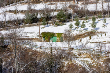 Snow landscape of the pirenair mountain in Aragon Spain winter