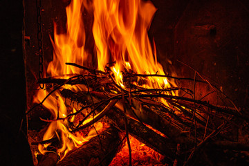 Fire and burning wood long exposure winter