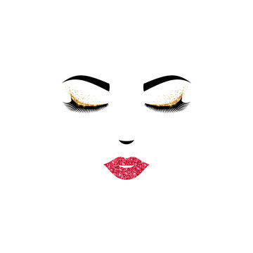 Closed eyes and pink lips icon