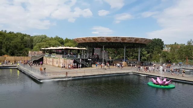 Tomorrowland Stage on the lake in a sunny day
