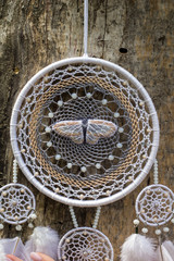 Handmade dream catcher with feathers threads and beads rope hanging