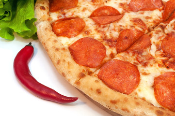 Pepperoni pizza with spicy sausage and cheese
