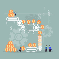 Vector illustration teamwork concept, people in team work for the same goal.