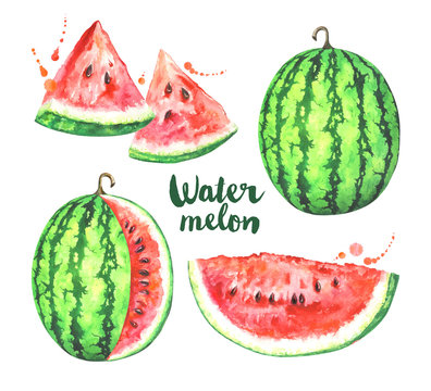 Watercolor watermelon set isolated on white background