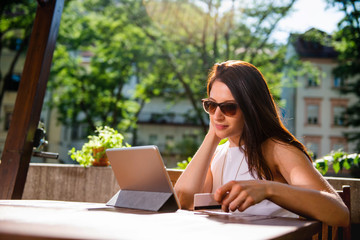 Young woman Paying online with credi card	