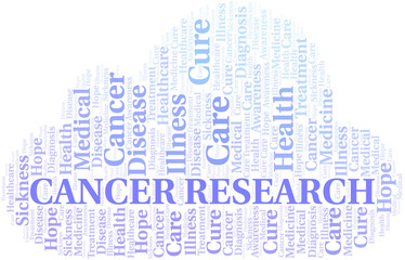 Cancer Research word cloud. Vector made with text only.