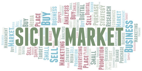 Obraz premium Sicily Market word cloud. Vector made with text only.