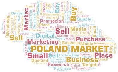 Poland Market word cloud. Vector made with text only.